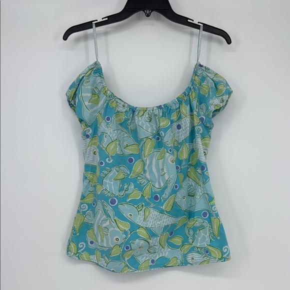 Lilly Pulitzer White Label Atlantis Fish Blue Green Tropical Turquoise Top Sz M - Picture 1 of 5